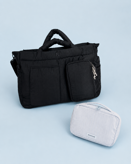 【SET】Large soft bag + Stripe diaper pouch / BLUE