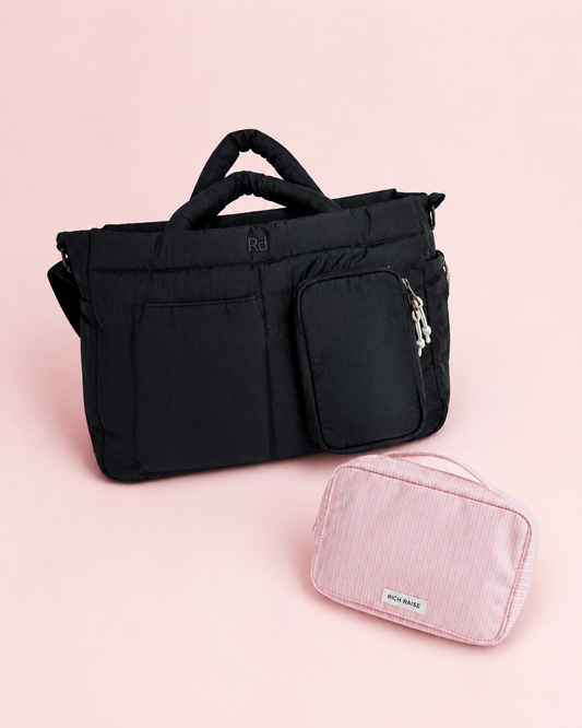 【SET】Large soft bag + Stripe diaper pouch / PINK