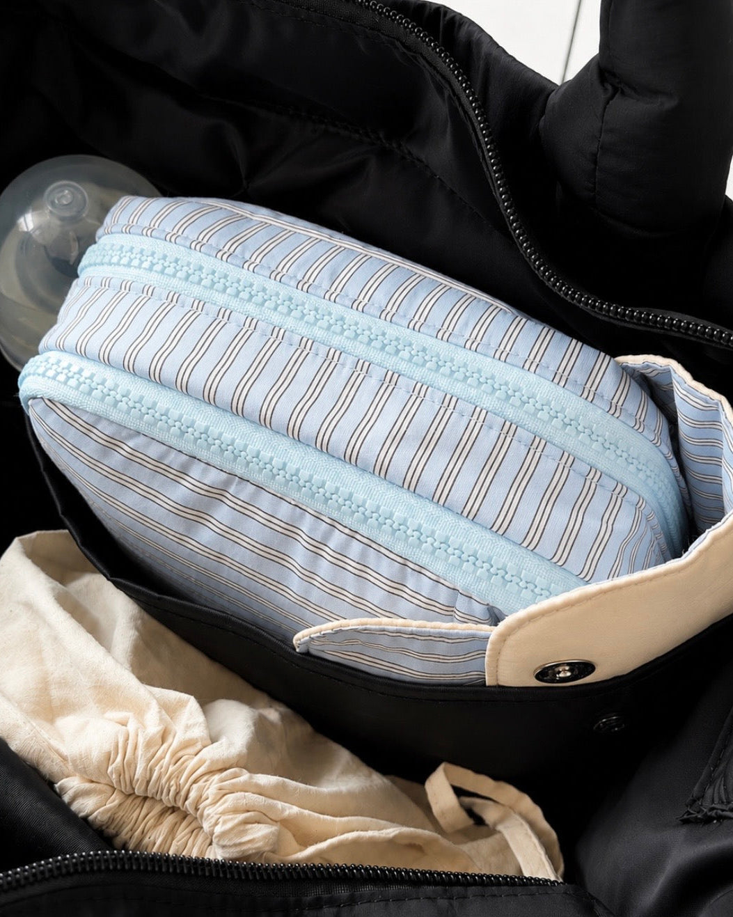 【SET】Large soft bag + Stripe diaper pouch / PINK