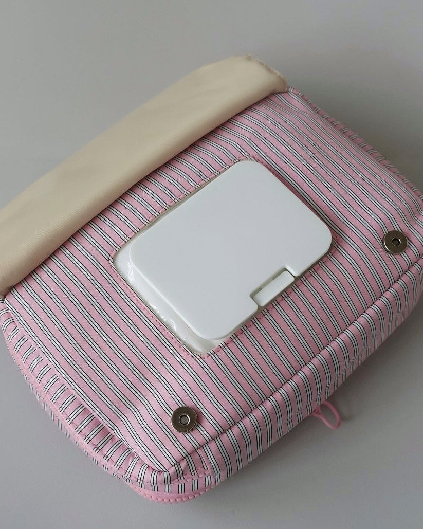 【SET】Large soft bag + Stripe diaper pouch / PINK